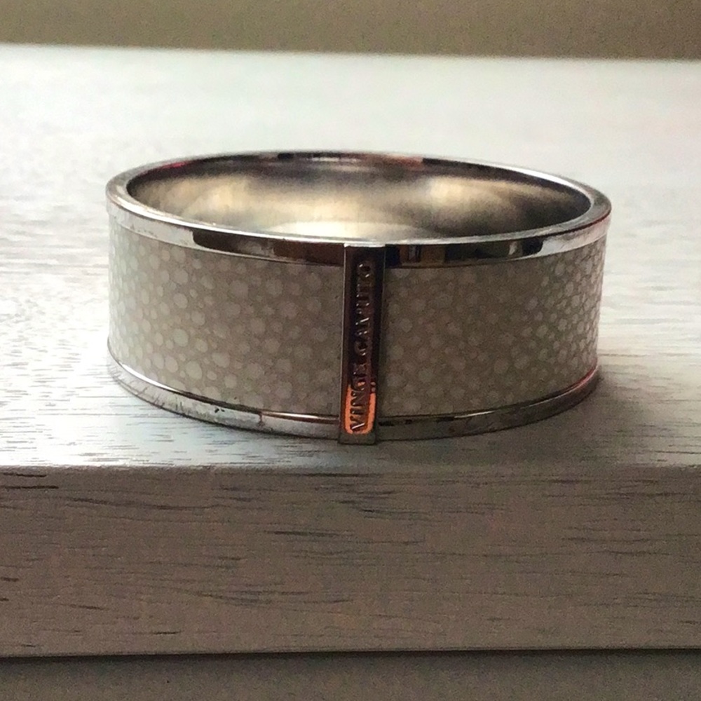 Silver-Tone White Textured Bangle Bracelet